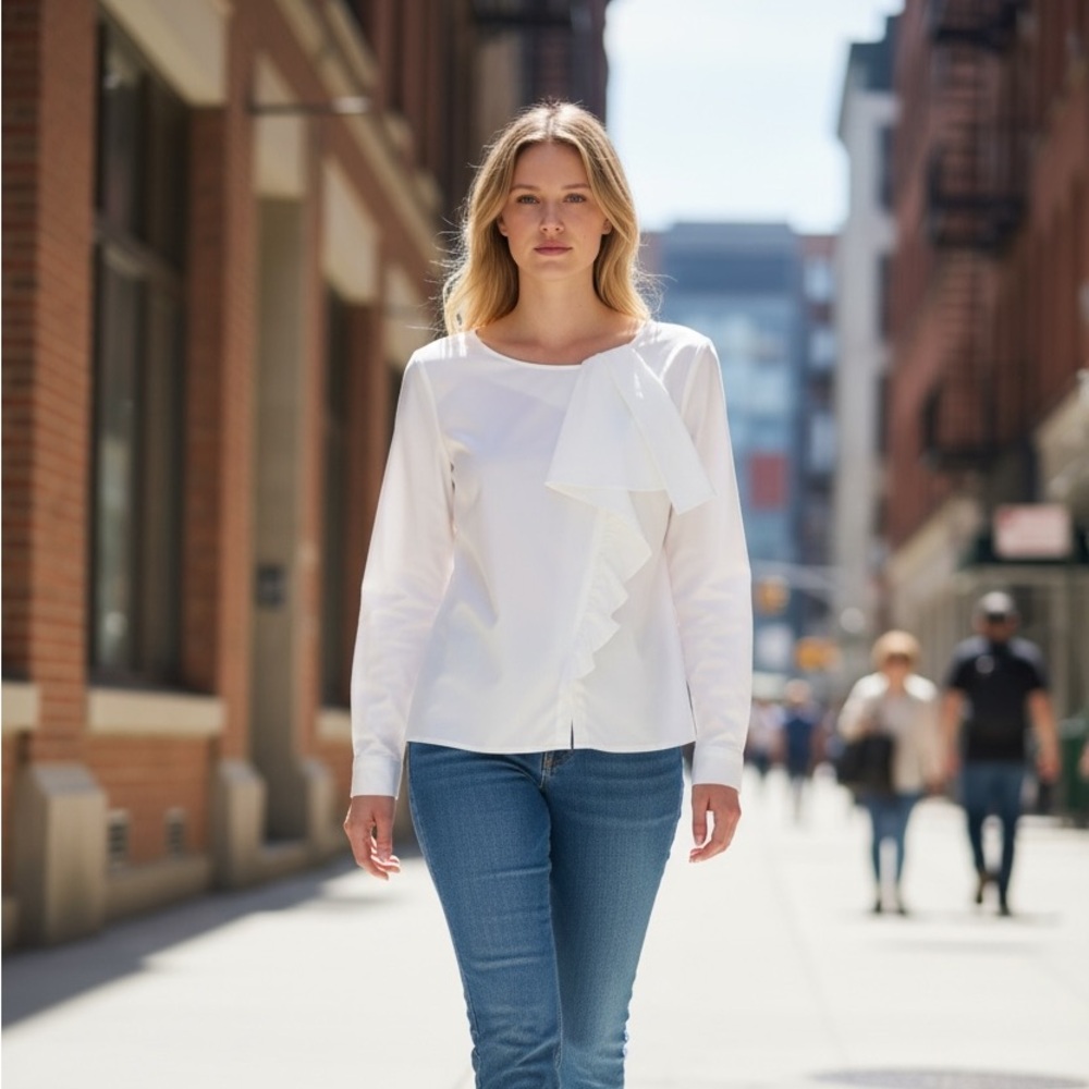 Giorgio Armani Cream Blouse with Ruffle Detail